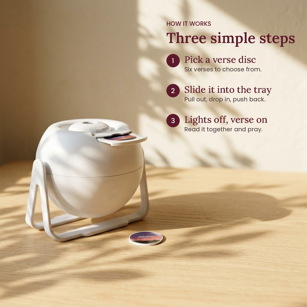 Bedtime Scripture Projector for Kids, how it works in three steps