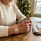 Wearing the bracelet with a mug of cocoa by the Christmas tree