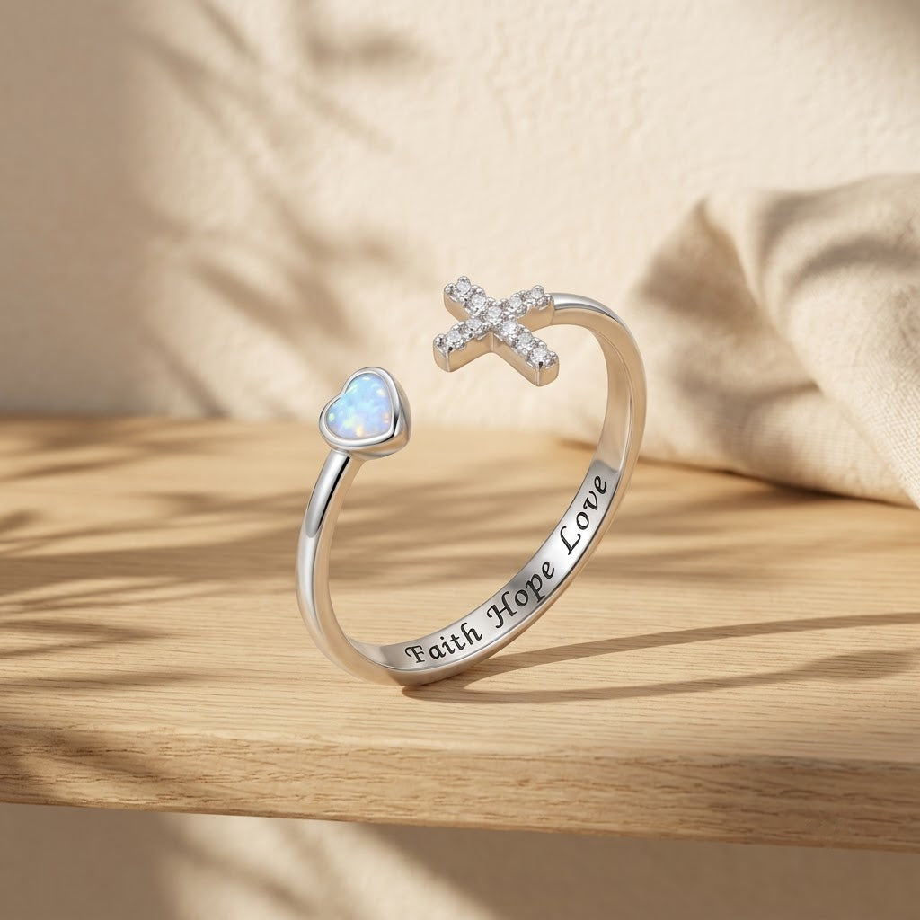 Heart of Faith Opal Cross Ring, product photo
