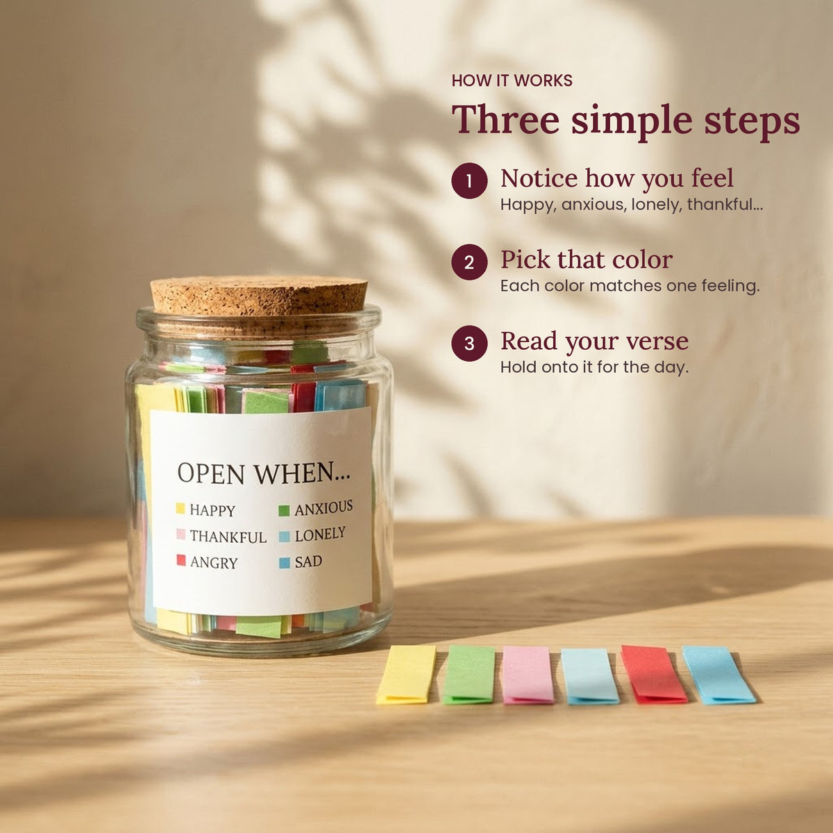 Open When Bible Verse Jar, how it works in three steps