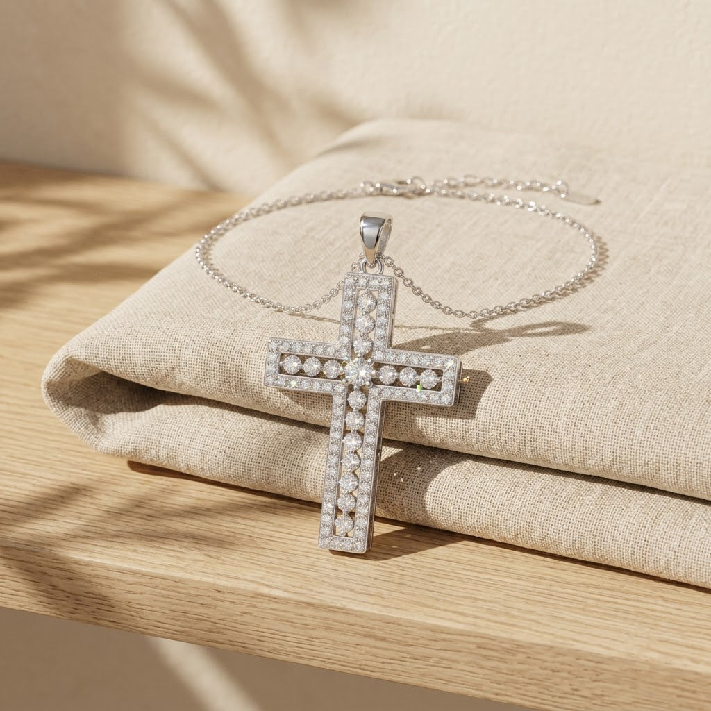 Radiant Pavé Cross Necklace, product photo