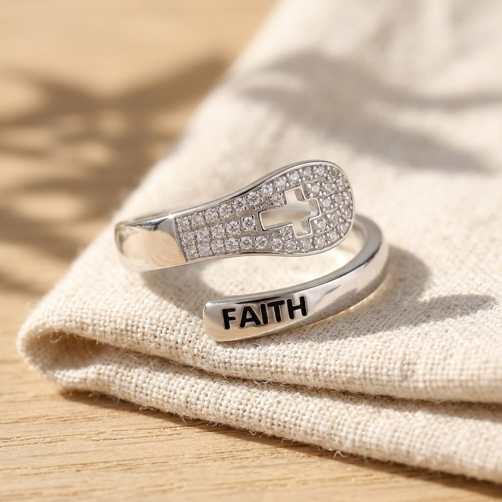 Walk by Faith Cross Wrap Ring, close-up detail